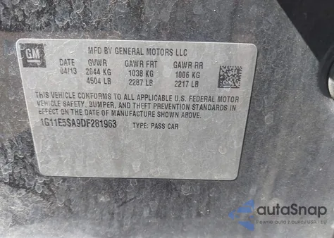 2013 Chevrolet Malibu 2Lt from USA, damaged, VIN 1G11E5SA9DF281963